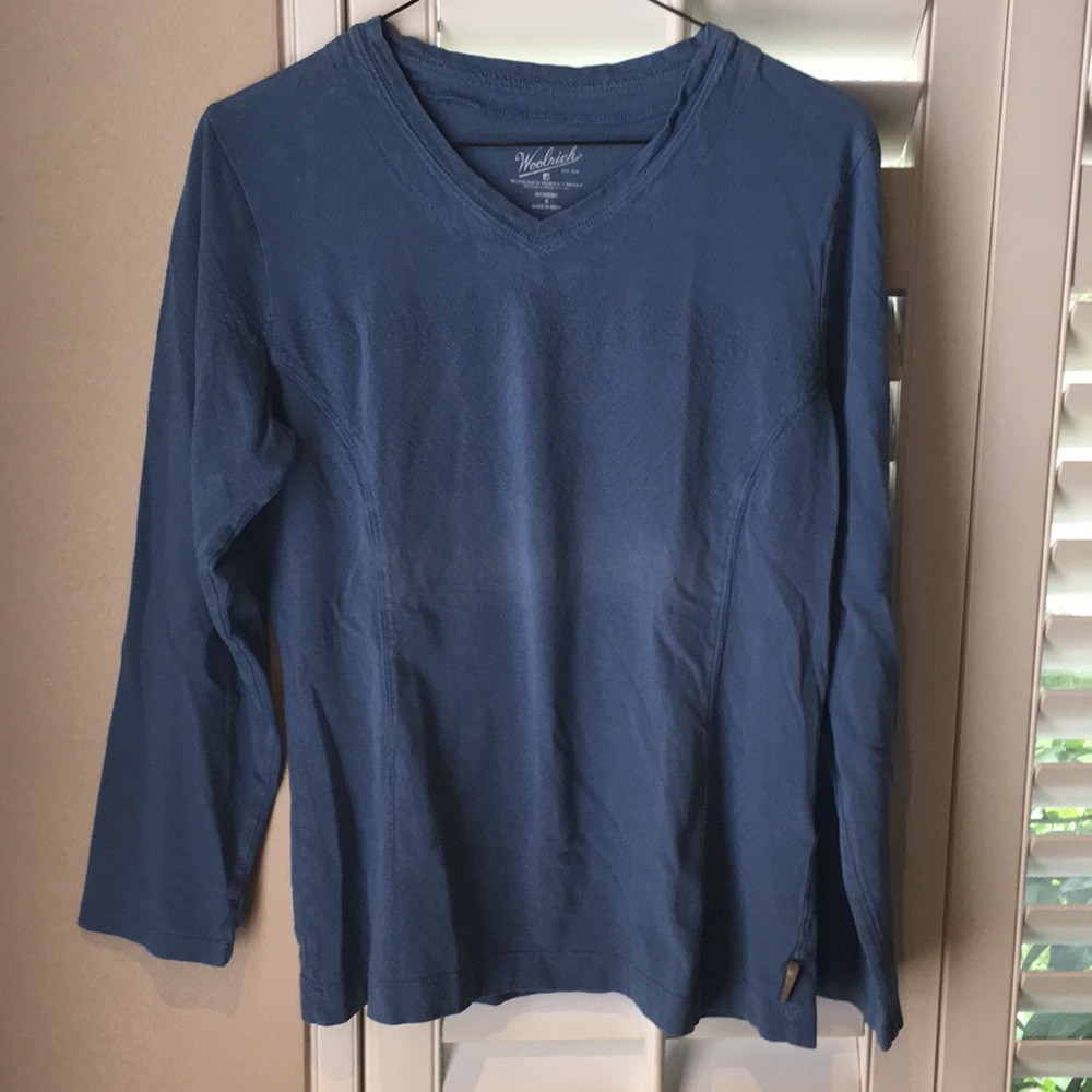 🦋 WOOLRICH Blue Cotton Long Sleeve Top VNeck